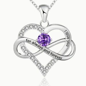February Birthstone Purple Rhinestone Heart Pendant Necklace